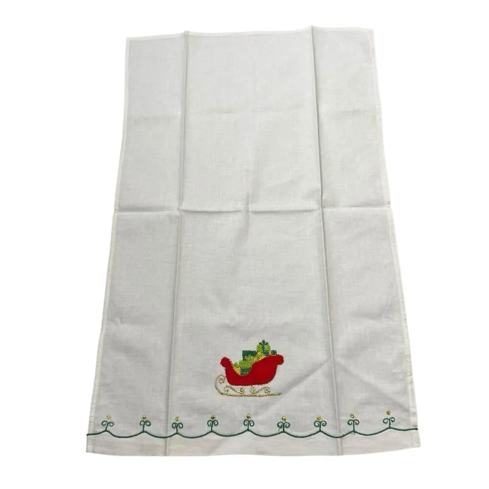 Vintage Lillian Vernon Christmas Tree Applique Tea Towels Set of 2 Guest Hand